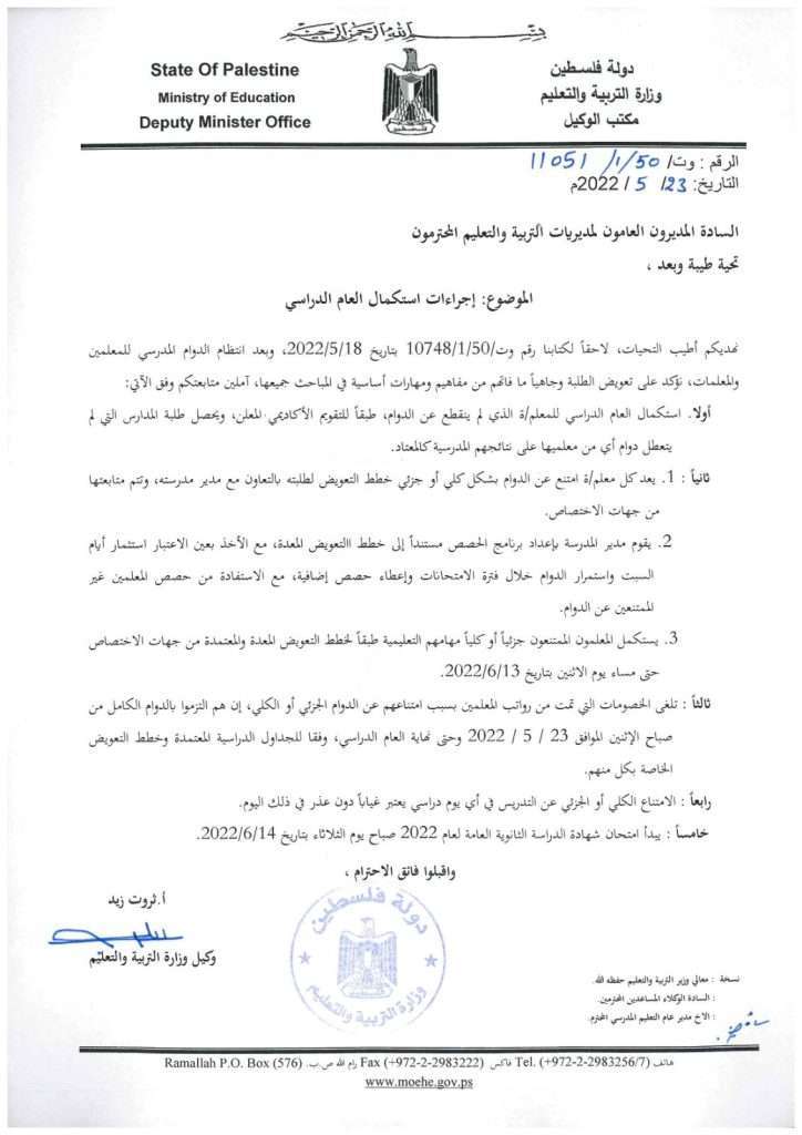 تأجيل موعد امتحانات الثانوية العامة “توجيهي” 2022